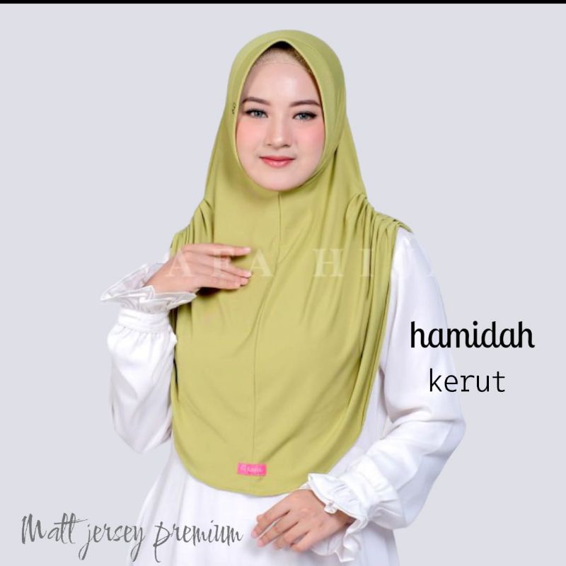 (Qiqi Hijab) HAMIDAH KERUT •jilbab instan•hijab instan jersey premium•kerudung pet kerut