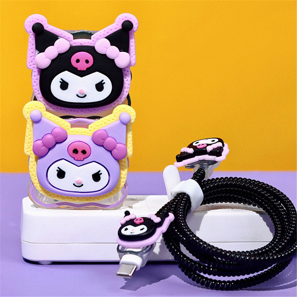 Kuromi Case Pelindung Kabel Data Dan Kepala Cas Kartun Untuk Charger iPhone 18w/20w