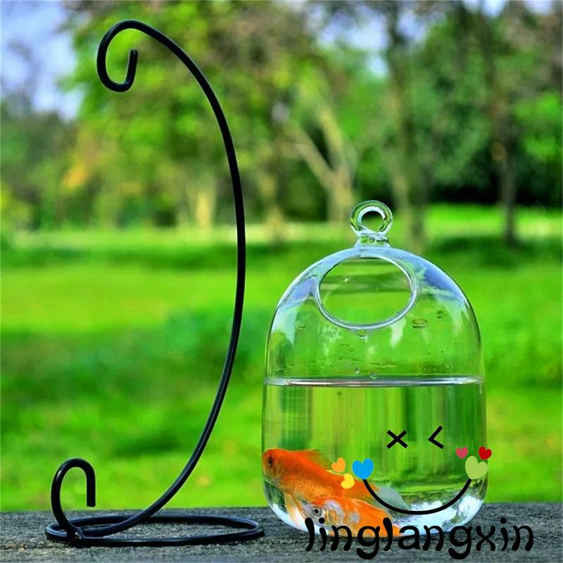 Llx-tangki Mangkok Ikan Gantung Kaca Meja Dengan Stand Untuk Meja Taman Rumah Fish Moss