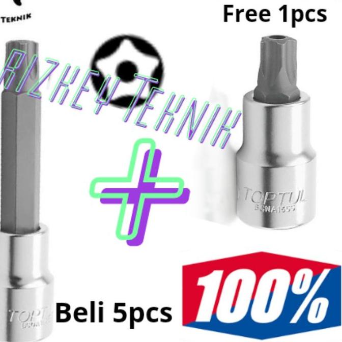 ➣ Mata Kunci Sok Socket bospomp BINTANG T30 SEGI 5 LUBANG DR 1/2" Kunci T30 Bintang 5 ♖