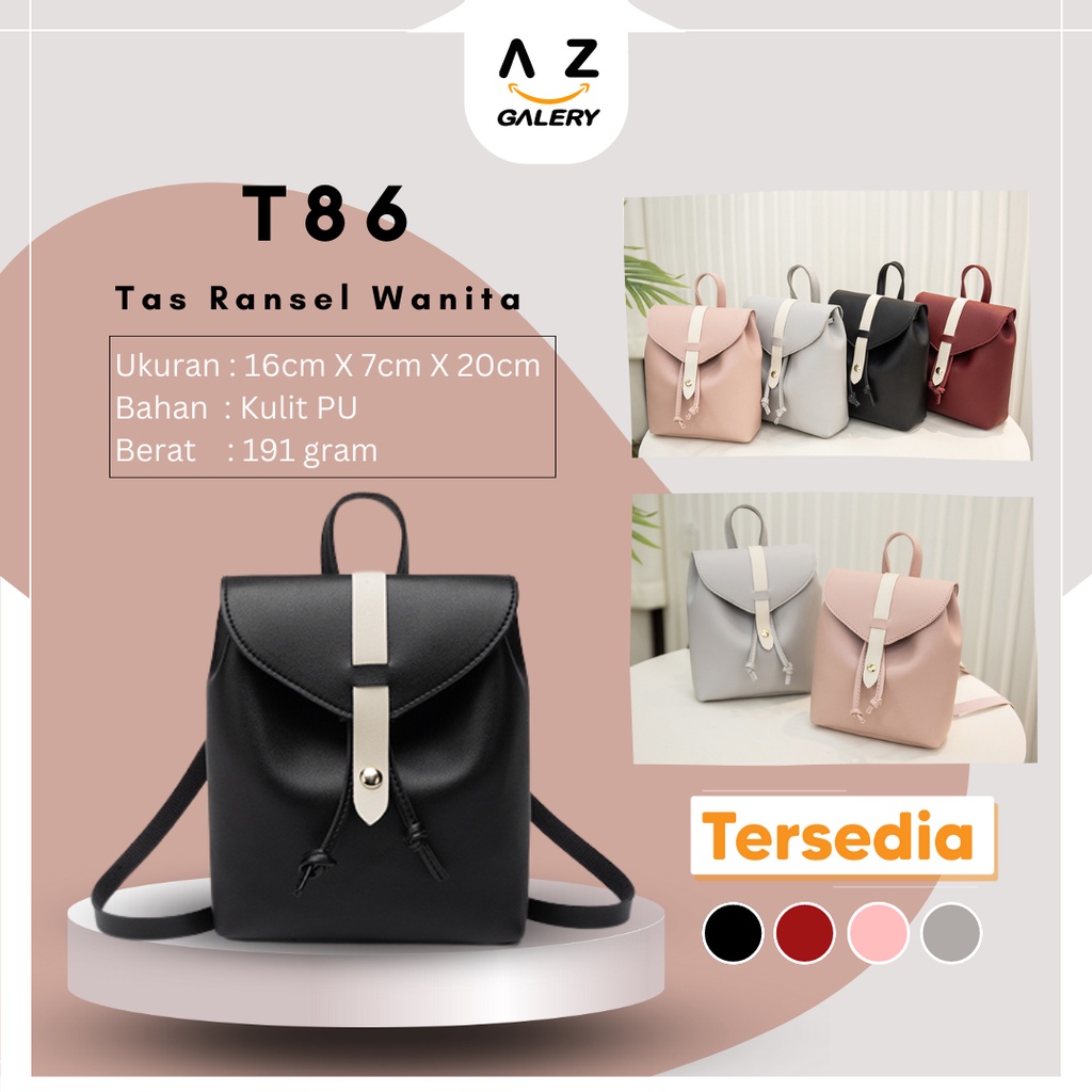 Tas Selempang Wanita Model Serut Tas Ransel Wanita Backpack Bag Kulit PU Ransel Korea Azgalery T86