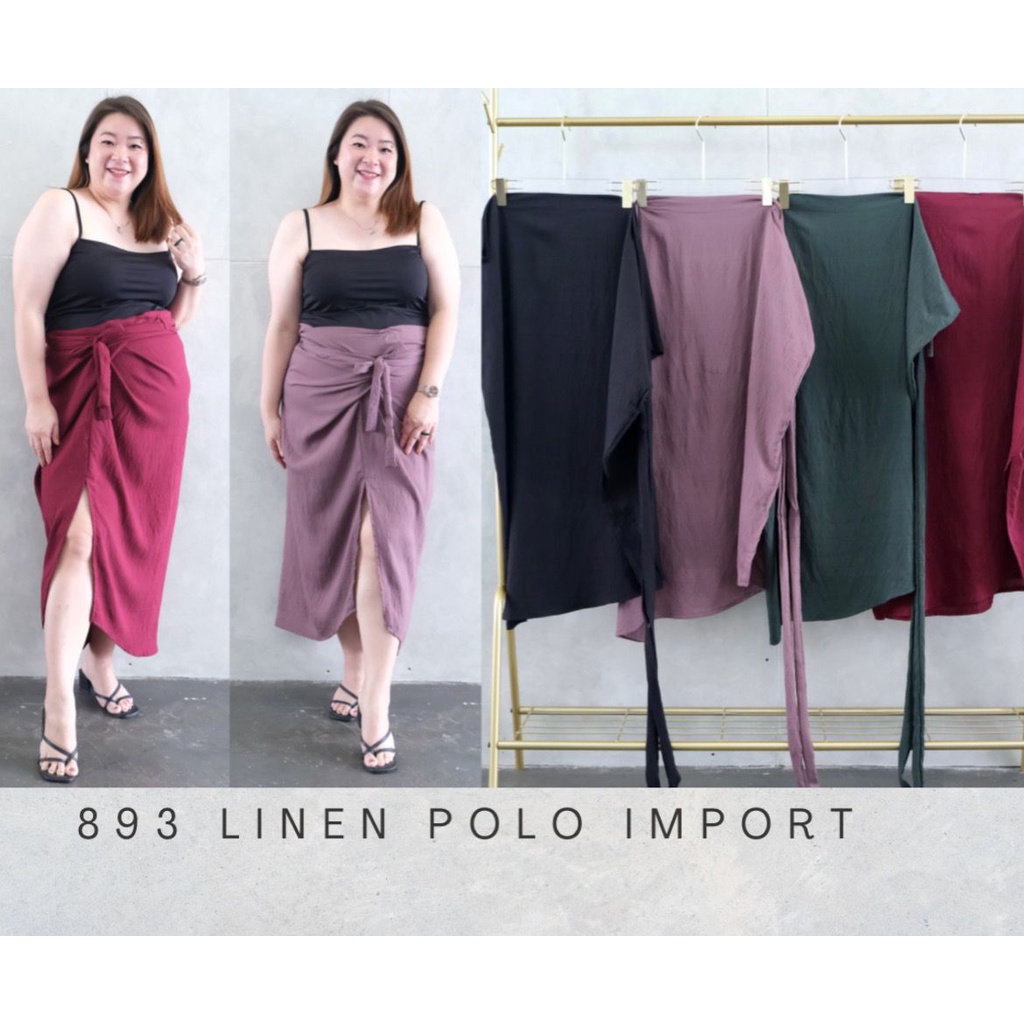 JUMBO 893 LEORA WRAP SKIRT BIGSIZE MATERIAL LINEN POLO IMPORT FIT TO XXL ROK LILIT MIDI