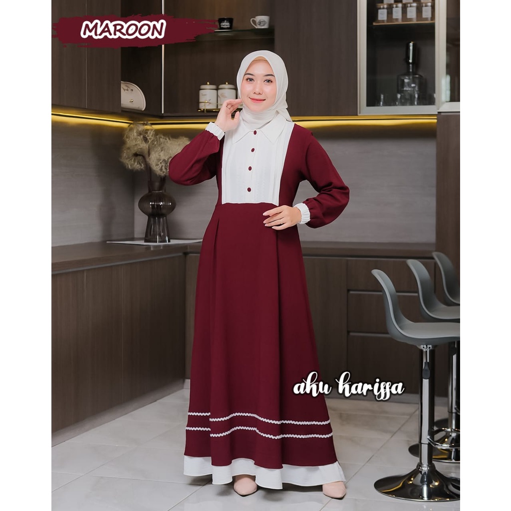 DRESS QIRANIA DN DAN ARETHA ARUMA AKU KARISSA CRINGKLE PREMIUM NONI STYLE RENDA DADA TREND WARNA MASA KINI