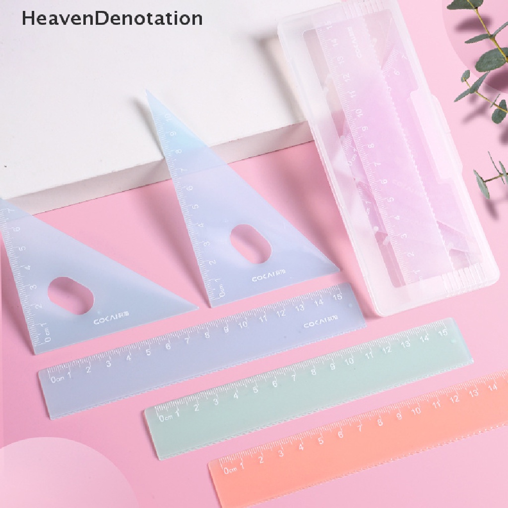 [HeavenDenotation] 4pcs Transparan Jelly Colored Plastik Penggaris Set Siswa Matematika Geometri Penggaris Set Untuk Penggaris Segitiga Penggaris Lurus Busur Derajat Paing Penggaris HDV
