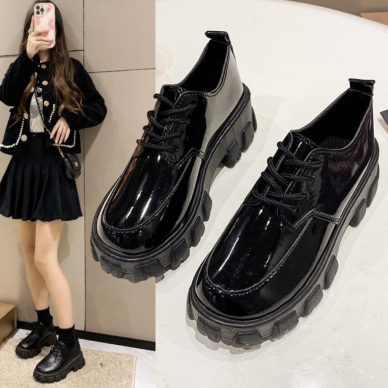 TERMURAH Sepatu Oxford Derby Hak Tinggi Wanita Flatform Ankle Boots Import Bot Kulit Hitam Big Size 