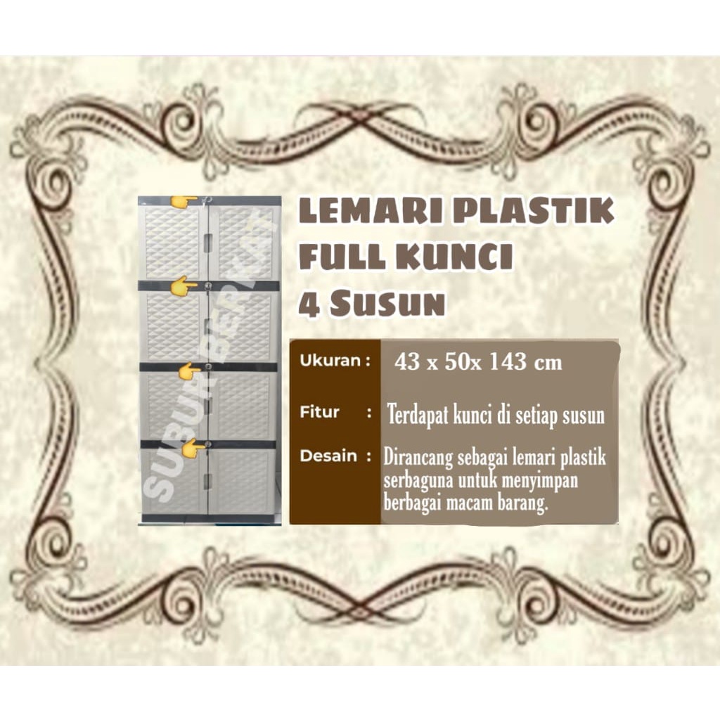 Lemari Plastik Lemari Pakaian DIAMOND 4 SUSUN FULL KUNCI TIAP SUSUN