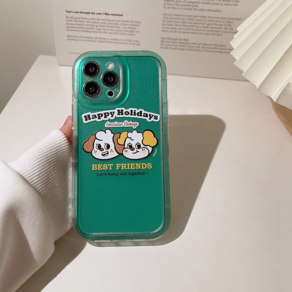 IPHONE Korea Anjing Lucu Kartun Soft Green Transparan Case Untuk Iphone14 11 12 13 PRO MAX Casing Cover Pelindung AT0013