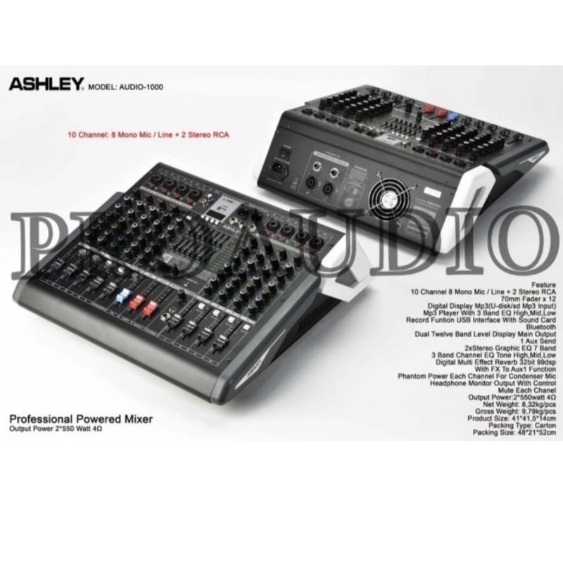 Power Mixer Ashley 10 Channel Ashley Audio1000 Audio 1000 Original