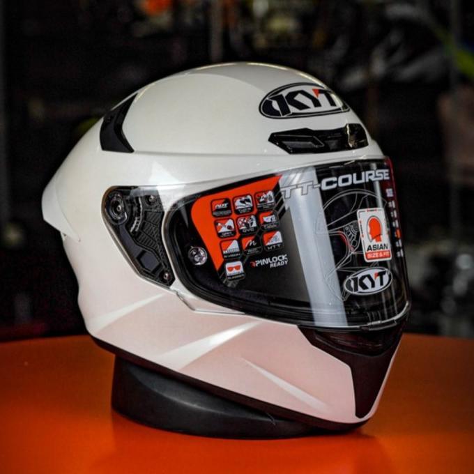 Helm KYT TT Course White Pearl Solid Putih TTcourse