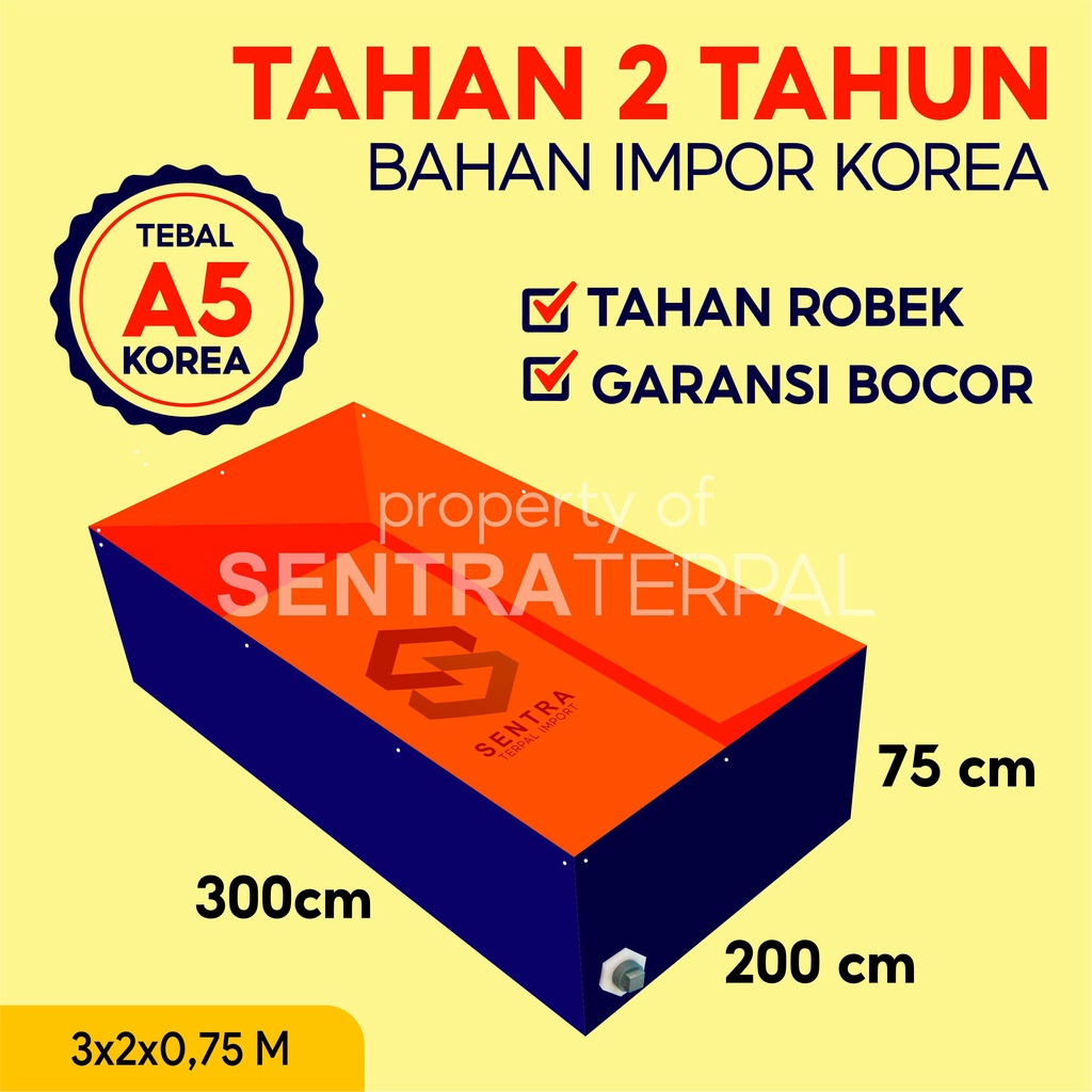 Kolam Terpal A5 300x200x75 / 200x300x75 / 2x3x75 / 3x2x75 Kolam Terpal Kotak Impor Korea Budidadya I