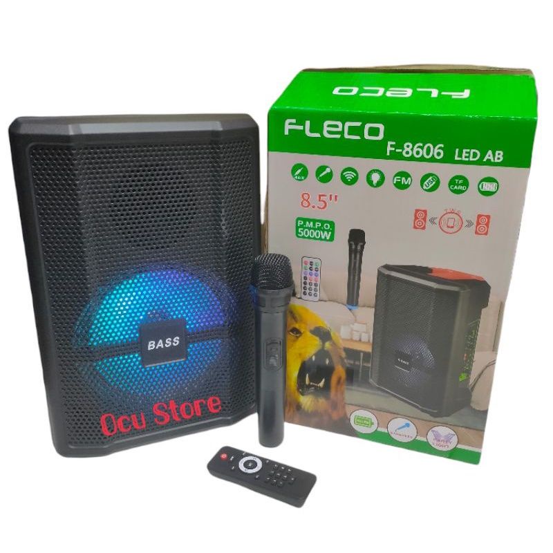 spiker blutooth karaokean super bas fleco f-8606 led ab free mic wireless
