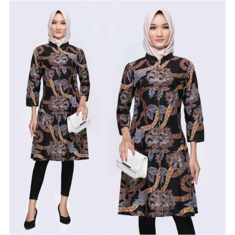 Dress Batik Modern Jumbo Big Size 4L-5L Atasan Tunik Muslim Lengan Panjang XXXL AML-Dn