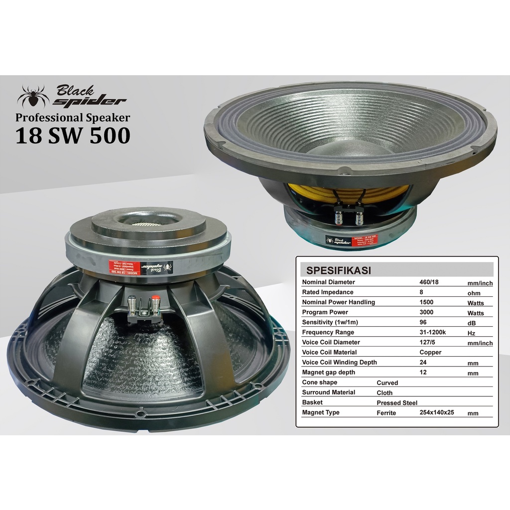 BS 18 SW 500 Speaker Komponen Black Spider - 18 Inch