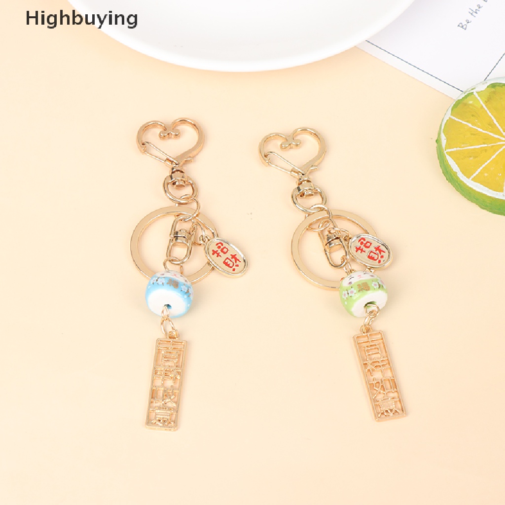 Hbid Keramik Sakura Lucu Fortune Lucky Cat Keychain Gantungan Kunci Tas Mobil Pendent Glory