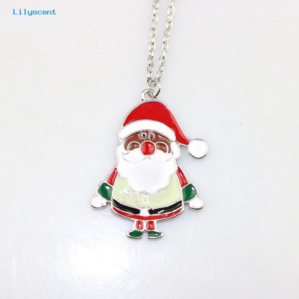 [LS] Wanita Kalung Enamel Meriah Berlian Imitasi Mengkilap Hias All-match Dekoratif Hadiah Tahun Baru Merry Christmas Santa Claus Snowman Elk Pendant Necklace Perhiasan Aksesori