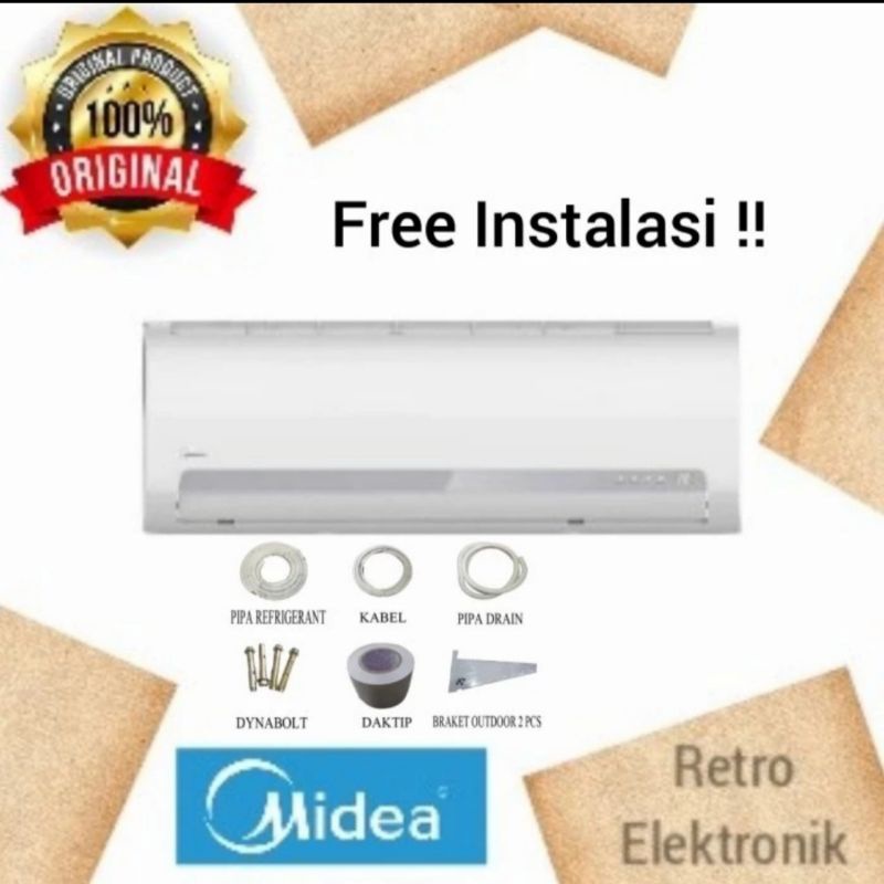 AC Midea 1/2 PK Low Watt MSFC-05CRN1 + Pipa + Accessories + Pemasangan
