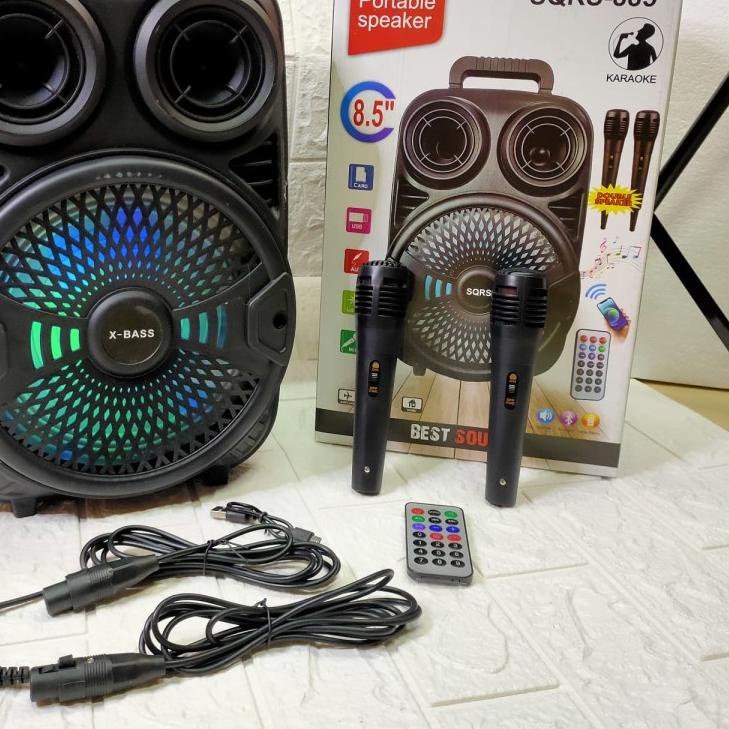 ➨ COD Speaker Bluetooth Karaoke SQRS  8.5 Inch Bonus 2 Mic Kabel/Salon Karaoke 2 Mik/Salon Bluetooth