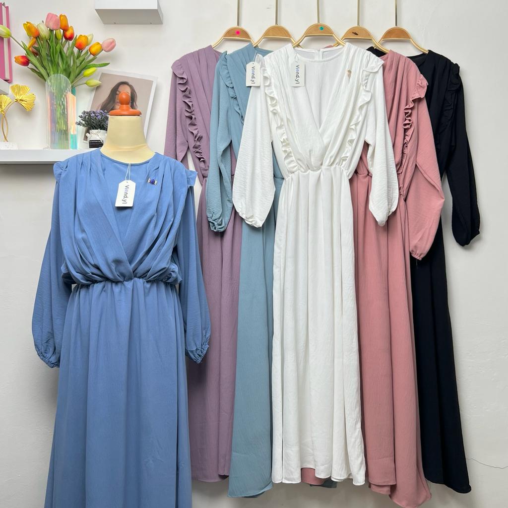 Dress Fashion Wanita Hijab Korean / Maxi Korea / Gamis Bahan Kringkel Airflow Premium E.39