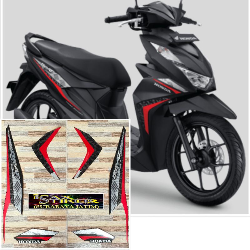 striping original Honda beat hitam merah garage Matte black tahun 2021