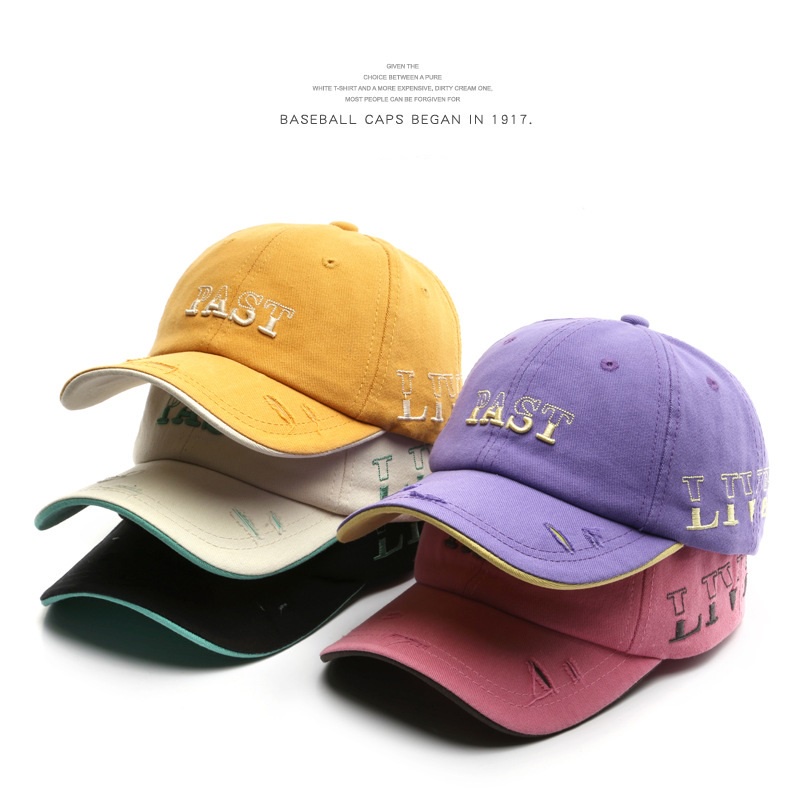 HATSAVENUE-275 Topi Baseball Pria/Wanita Outdoor Model Sobek-Sobek dengan Warna Cerah Bordir Timbul PAST