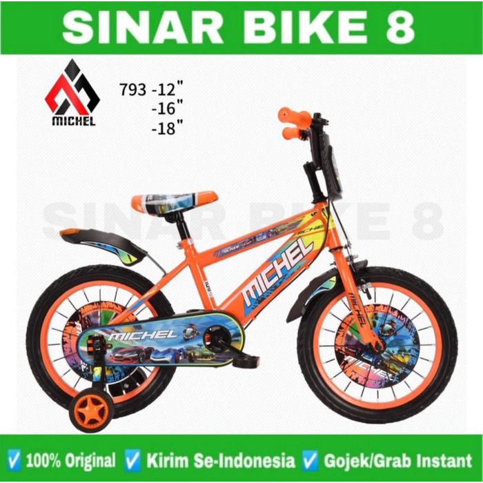 Sepeda Anak BMX MICHEL BLAZE 793 Ukuran 12 16 18 Inch - Black Red, 12 inch