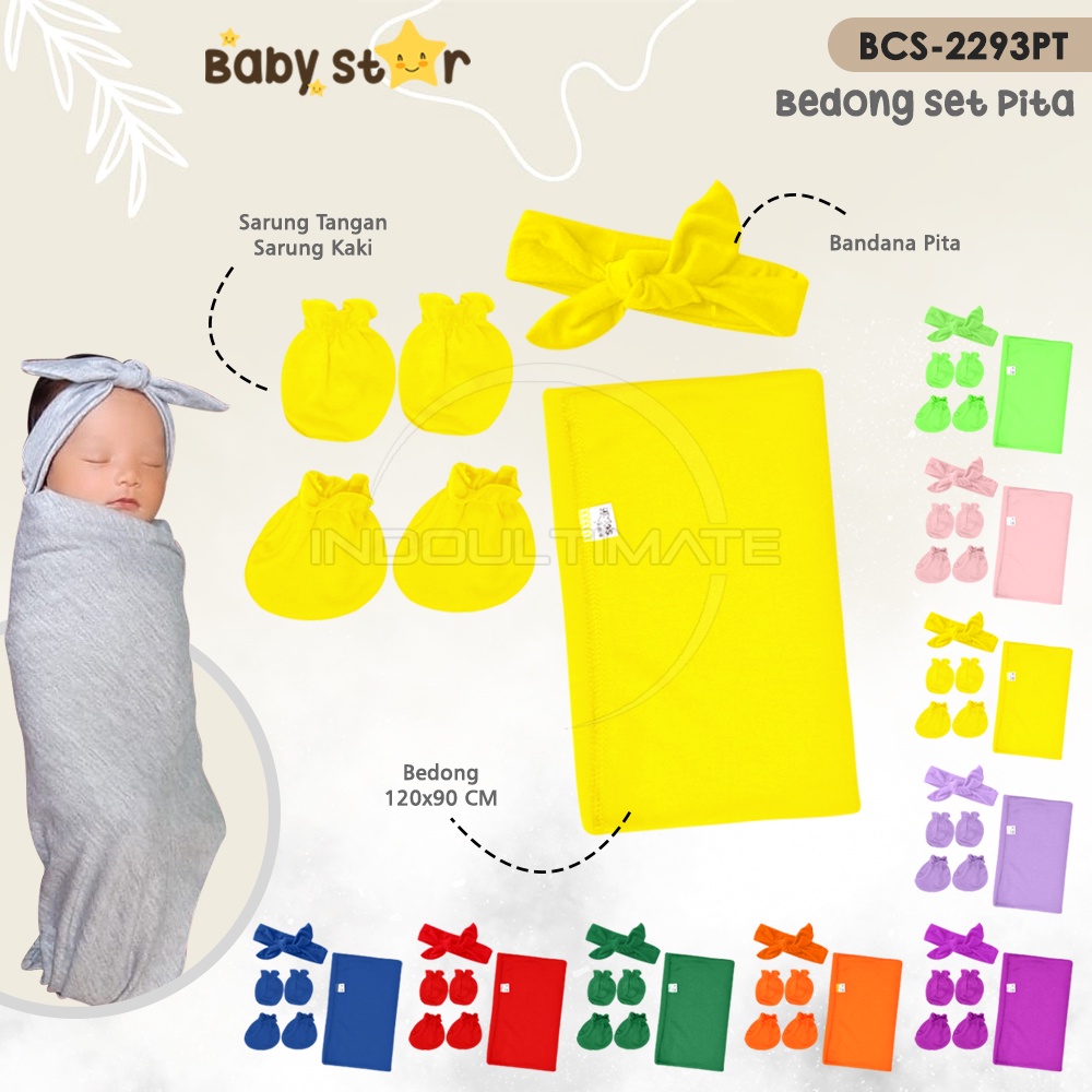 4in1 BABY STAR Paket Lengkap Bayi Baru Lahir Bedong Bayi + Bandana Pita + Sarung Tangan Kaki Bayi Alas Tidur Bayi Selimut Tidur Bayi Perlengkapan Bayi Baru Lahir BCS-2293PT