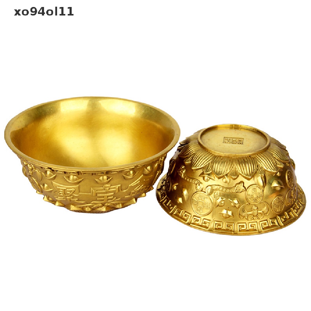 Xo Mangkok Baskom Persembahan Air Harta Karun Feng Shui Buah Altar Golden Brass Bowl OL