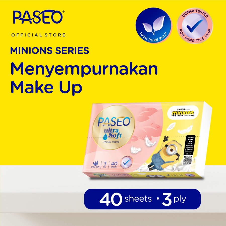 Paseo Minions Series Tisu Wajah Ultrasoft Travel pack 40's x 3ply