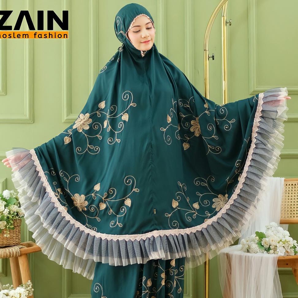 Best Product ZAIN - Mukena Dewasa Rayon Full Bordir Maudy Cantik |Bunga teratai