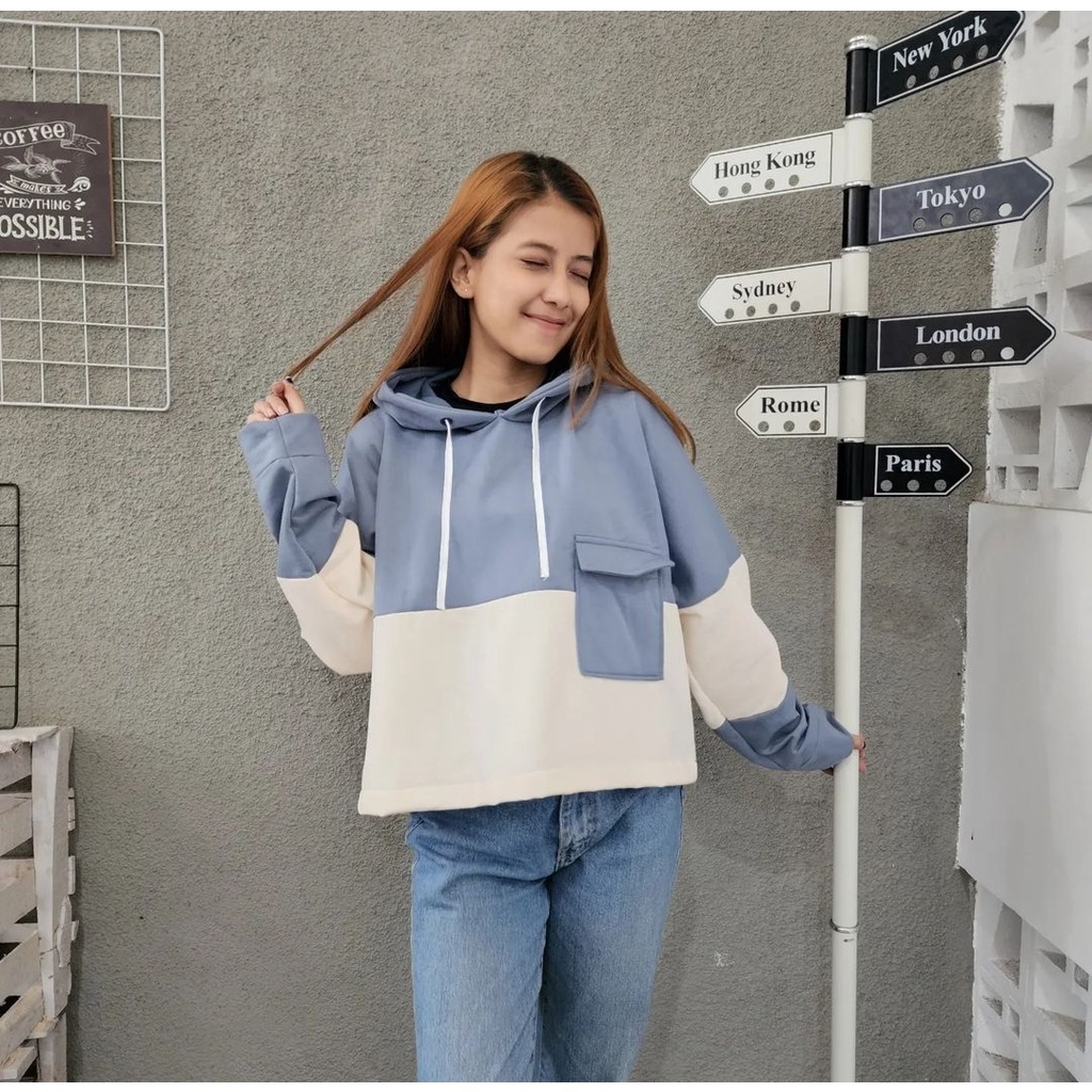 POCKIYO BLASTER HOODIE WANITA SWEATER CUTE GIRL ALA KOREAN OUTFIT LUCU ATASAN GAYA CASUAL