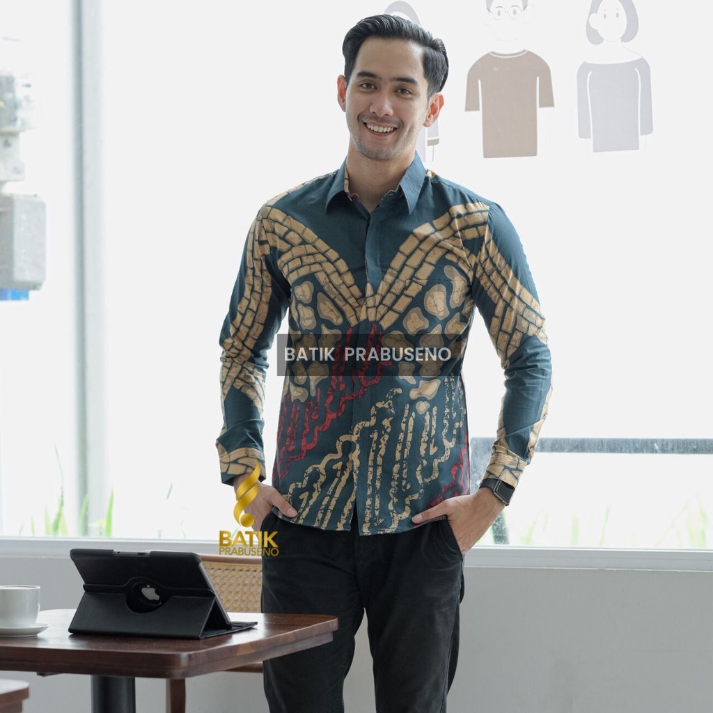 Batik Prabuseno Pambudi Hijau Kemeja Batik Pria Lengan Panjang Slimfit Katun Batik Slimfit Batik Sol