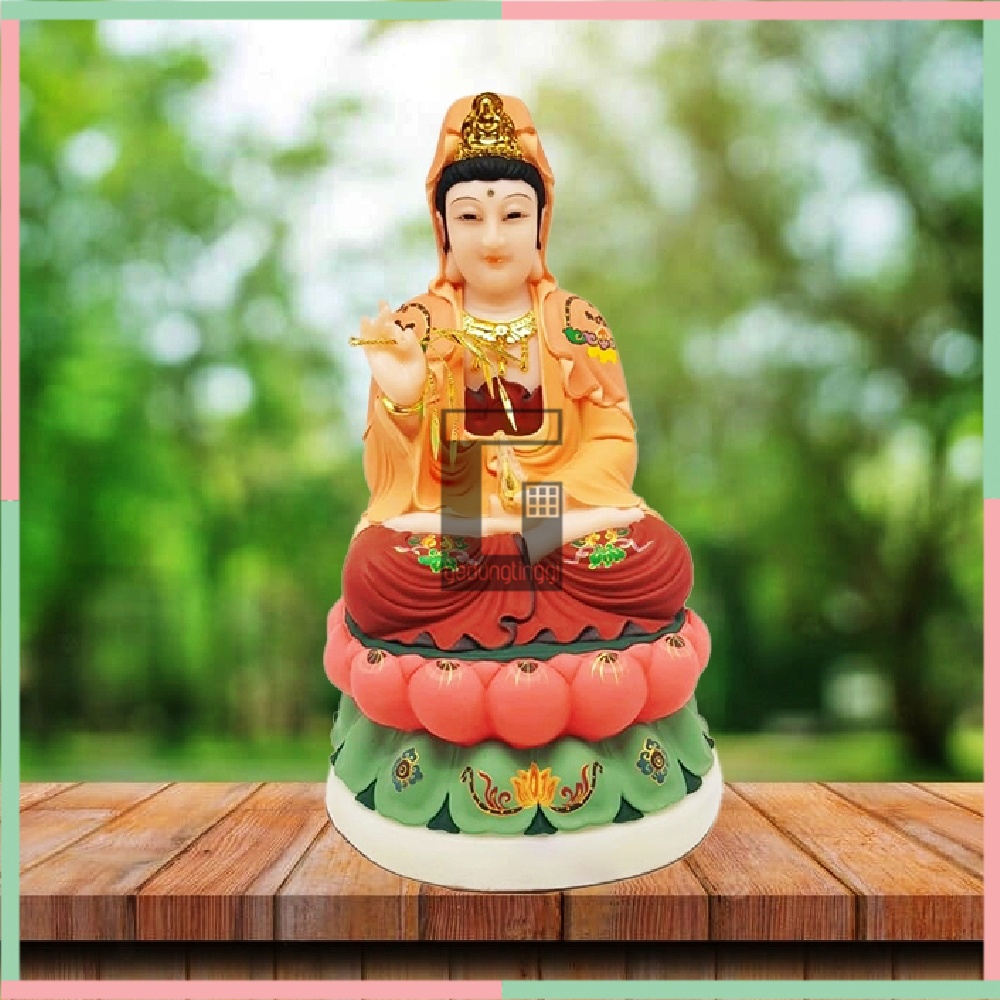 Pajangan Patung Hiasan Hadiah Kado Meja Kantor Dewi Kwan Kuan Im Berdiri Keadilan Pohon Benda Fengshui Fengsui Feng Shui Tree Dewa Rejeki Rezeki Hoki Meja Altar Sembahyang Sembayang Emas Gold Keberuntungan Batu Giok Resin Decoration Buddha Budha Besar XL