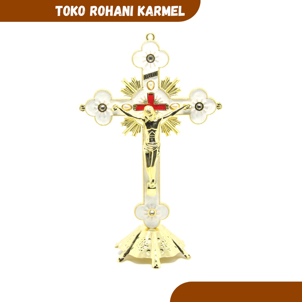 SALIB DUDUK CAHAYA 20 CM / SALIB DUDUK KATOLIK EKSLUSIF / SALIB MEJA KATOLIK