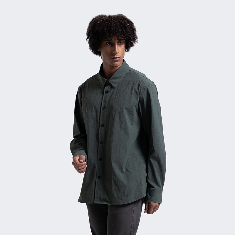 Greenlight Original Jaket Semi Coach Nylon Spandex Model Kemeja Casual Pria Hijau 031022