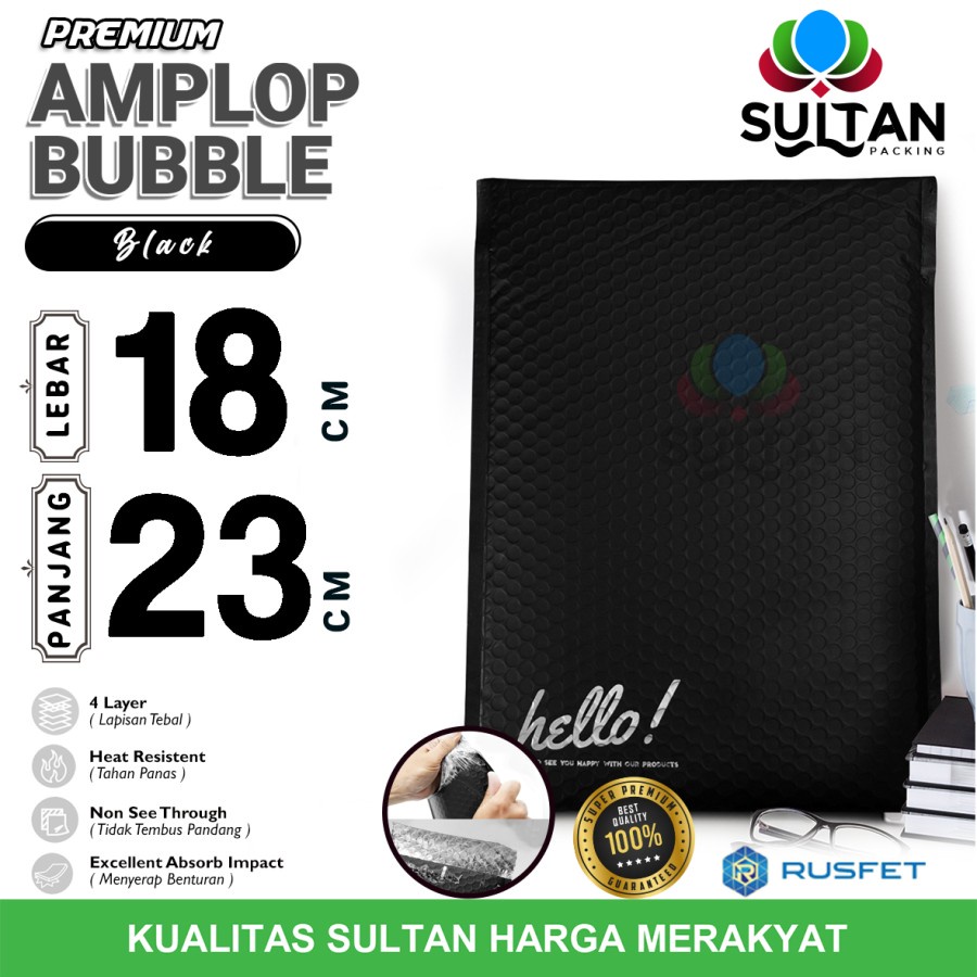 

AMPLOP BUBBLE MAILER BLACK18X23CM WRAP ENVELOPE RUSFET SATUAN PREMIUM