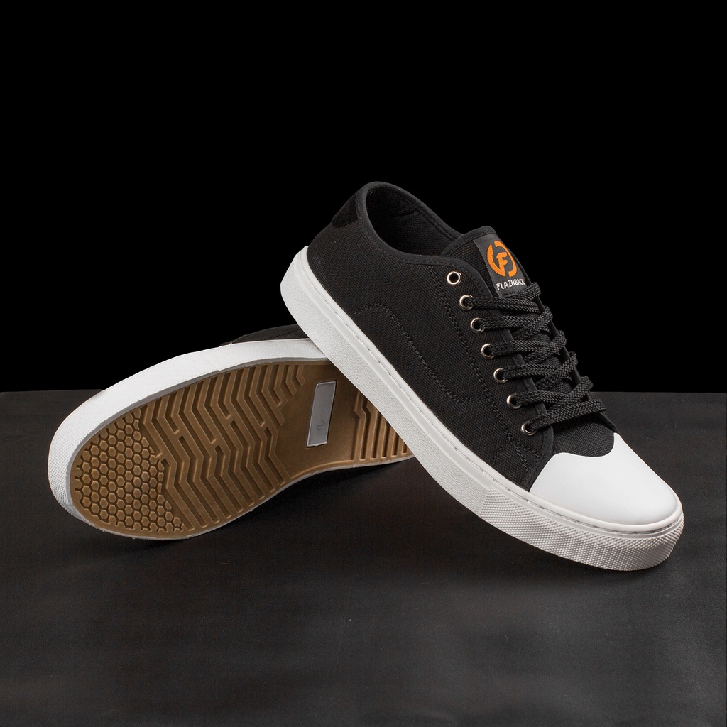 HARALD BLACK |ManNeedMe x FLAZHBACK| Sepatu Sneakers Pria Casual Canvas Shoes ORI SOL DIJAHIT