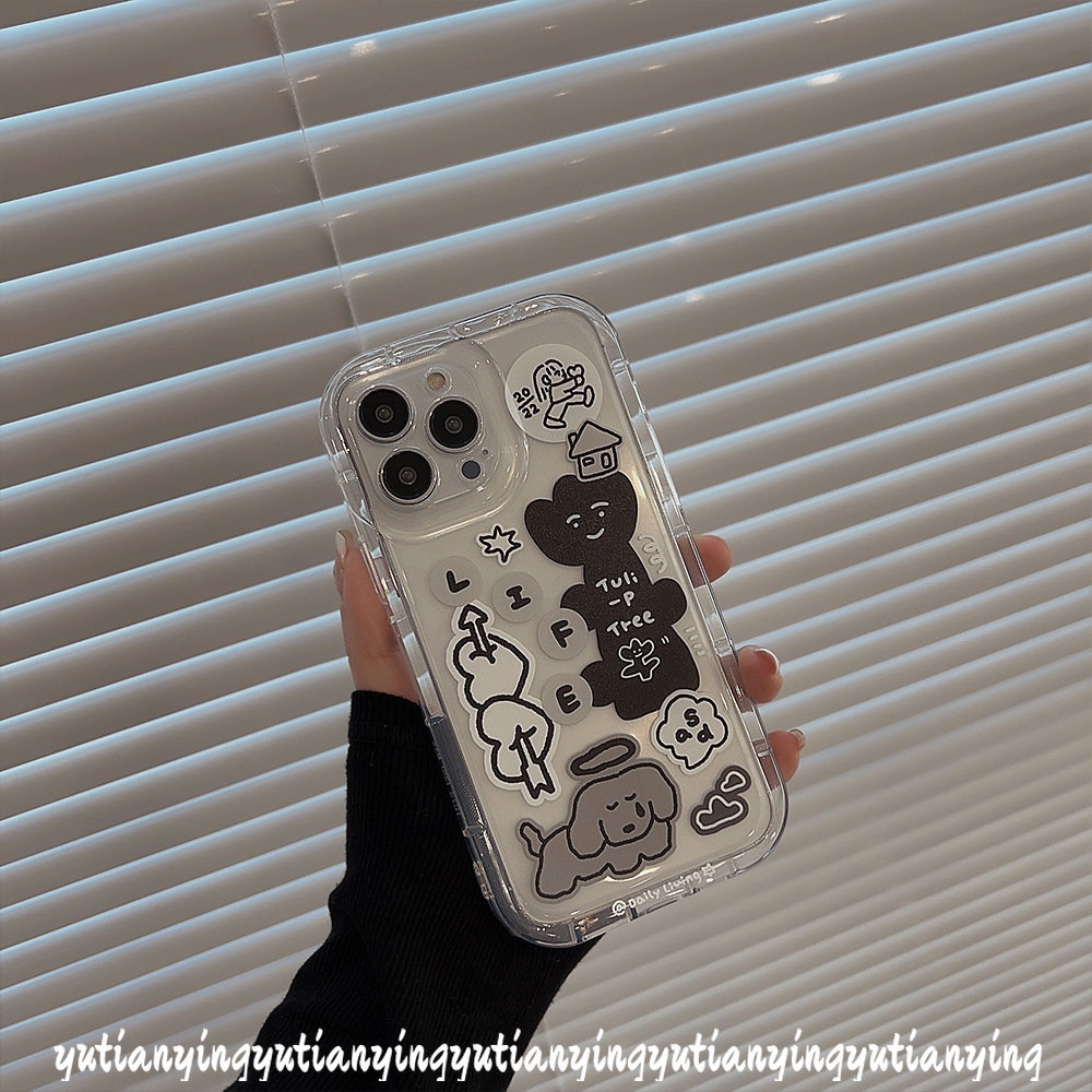 IPHONE Kartun Lucu Case Kompatibel Untuk Iphone7 8Plus 11 14 13 12 Pro MAX XR 6 6S X XS MAX SE 2020 Airbag Graffiti Anjing Yang Indah Cinta Hati Stiker Shockproof Bening TPU Soft Cover