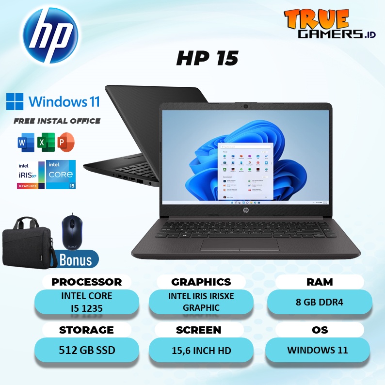 Laptop HP 15  Intel Gen 12 I5 1235 Ram 8GB 512SSD Win11 15.6 Inch