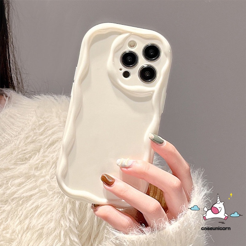 IPHONE Fashion Sederhana Cat Air Gelombang Bingkai Bantal Ponsel Case Kompatibel Untuk Iphone11 12 13 14 Pro MAX 7plus XR X XS Max7 8 Plus SE 2020 Halus Glossy Bergelombang Tepi Shockproof Soft Case