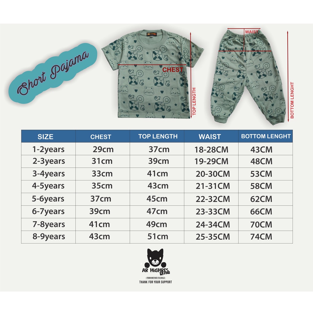 One Set Anak | Baju Anak Setelan | Setelan Anak | Short Pajamas for Kids | Piyama Anak Full Print