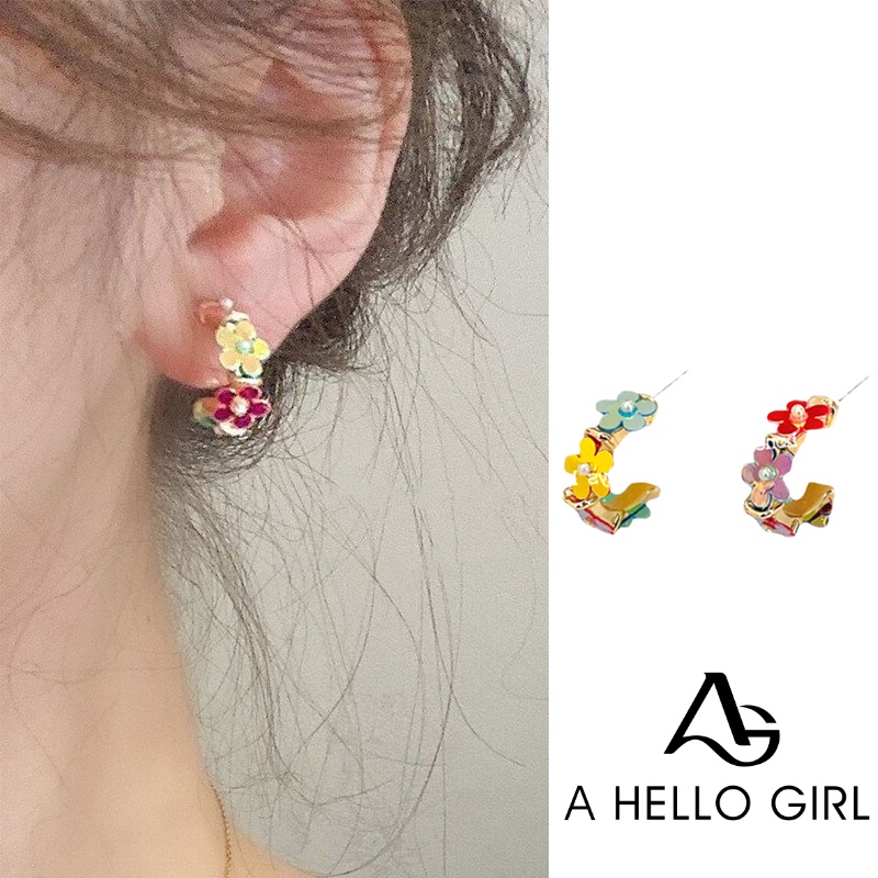 Anting S925 Silver Needle Bentuk Bunga Hyuna Aksen Payet Warna Hit Gaya Korea Untuk Anak Perempuan