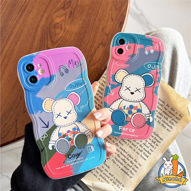 IPHONE Casing Kompatibel Untuk Iphone14 13 12 11 Pro Max X Xr Xs Max SE 8 7 6 6s Plus SE Cat Air Kartun Beruang Kawas Casing Ponsel Shockproof Wavy Edge Shockproof Soft Case Cover Pelindung SE SE