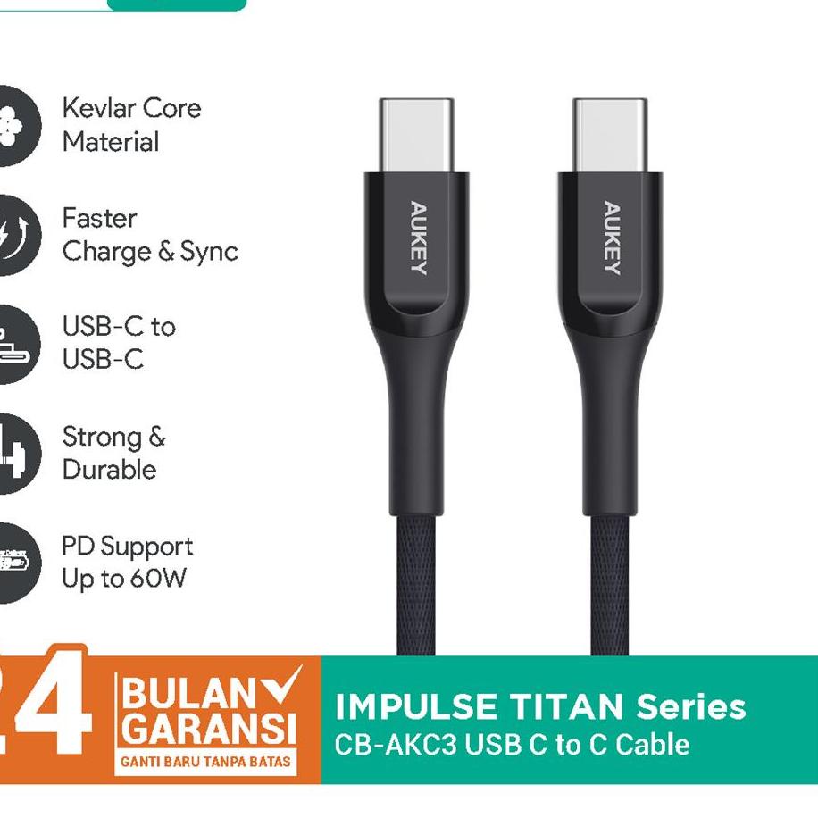 ✦ Kabel Charger Type C Aukey CB-AKC3 1.2m Kevlar Black -  ✾