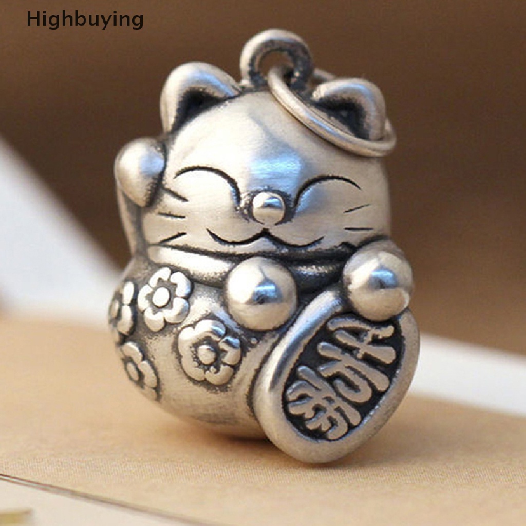 Hbid Vintage Titanium Silver Matte Fortune Cat Ch Kualitas Tinggi Fancy Ornamen Liontin DIY Membuat Perhiasan Kalung Good Luck Kucing Pendant Glory