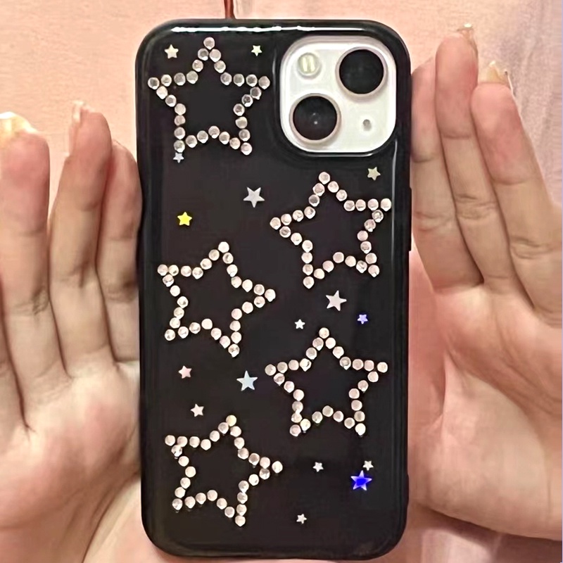 Y2K Mengkilap Tangan DIY Star Phone Case Punk untuk iPhone 13 12 iPhone 11 Kasus Pro XS Max X XR vin