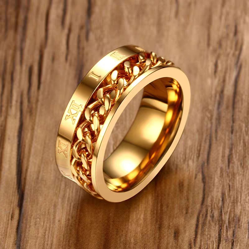 Cincin Rantai Bahan Titanium Steel | Cincin Angka Romawi Bahan Stainless Steel Warna Hitam | Anting Tusuk Hypoallergenic Anti Pudar Untuk Pria / Wanita | Kotak Hadiah Untuk Hadiah