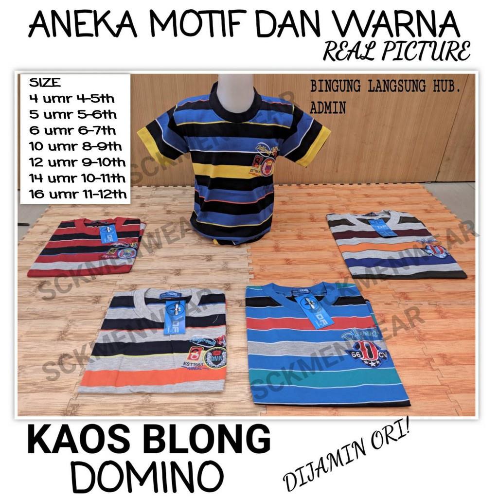 Kaos Krah Anak Domino Motif Garis Salur Size 4-16 Usia 2-10 tahun - sckmenwear GROSIR