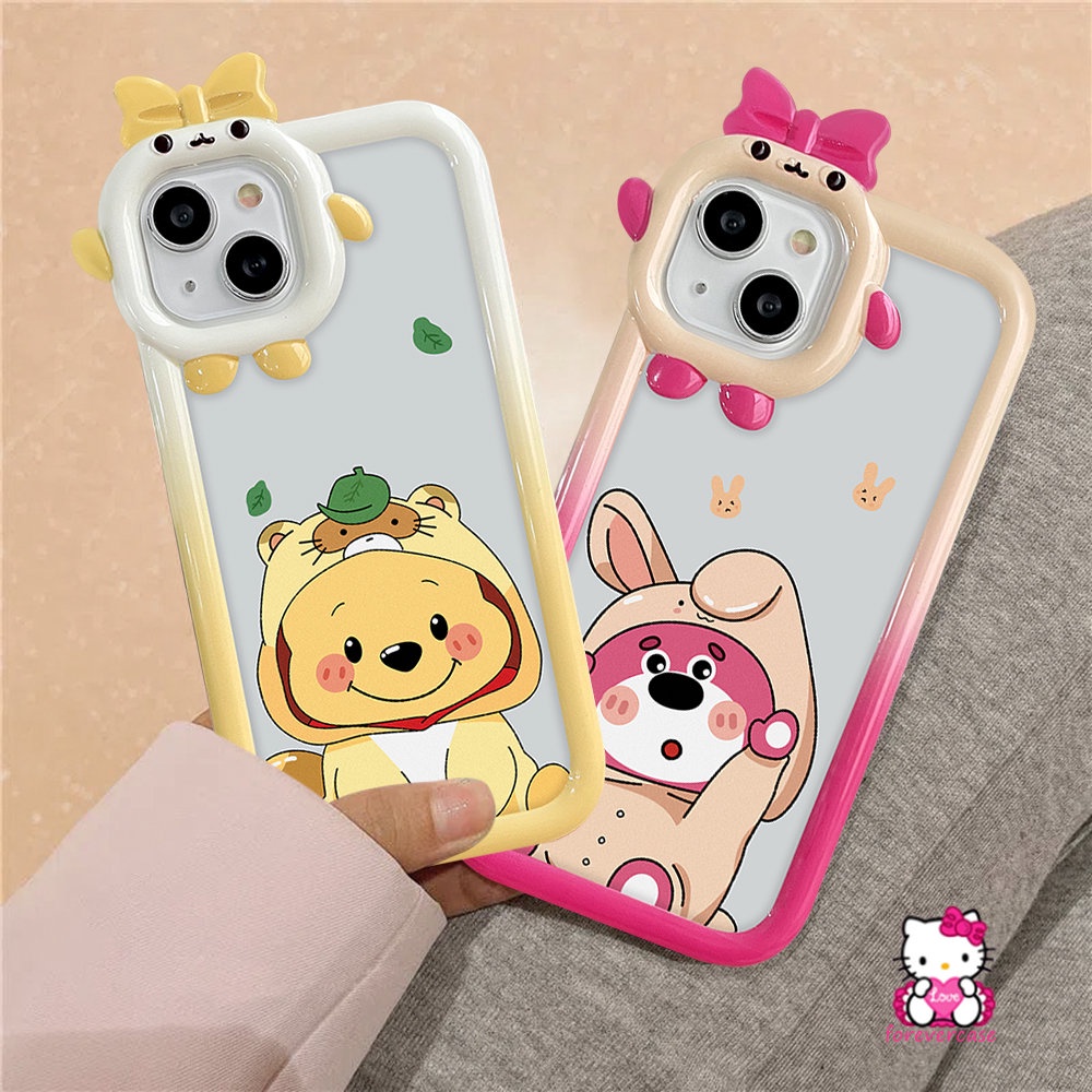 IPHONE Lovely Case Kompatibel Untuk Iphone11 12 13 14 Pro Max7 6 14 6s 8 Plus XR X XS Max SE 2020 Cute Strawberry Bear Manyo Lembut Winnie The Pooh Cover