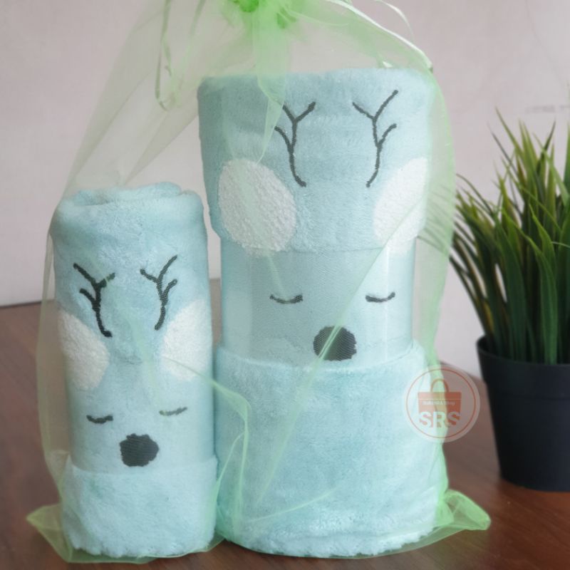 2in1 Handuk Bayi Lembut (140x70 + 75x35 cm) Sarang Lebah Handuk Baby Jumbo Super Soft Lembut Handuk Microfiber 2in1 Polos