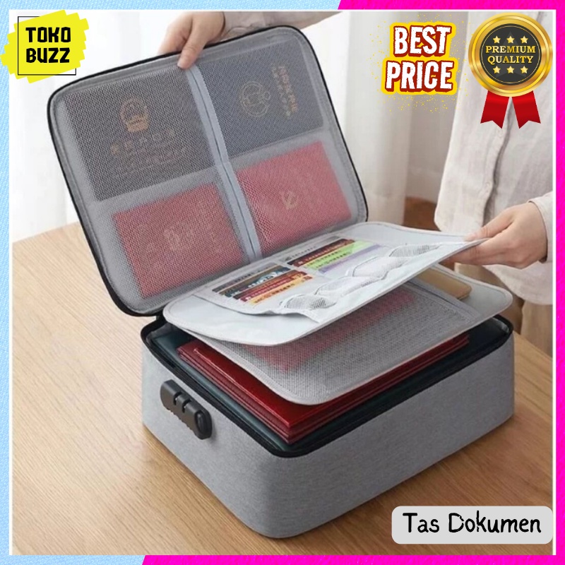 Tas Dokumen Anti Air Password Travel Bag Penyimpanan Dokumen File Penting Surat Akta Ijazah Sertipikat Legalistas F4 Besar / Document Storage Box Kunci Password PREMIUM QUALITY